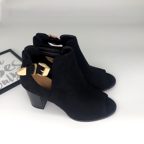 Black Peep toe Bootie Block Heel - Picture 3 of 5